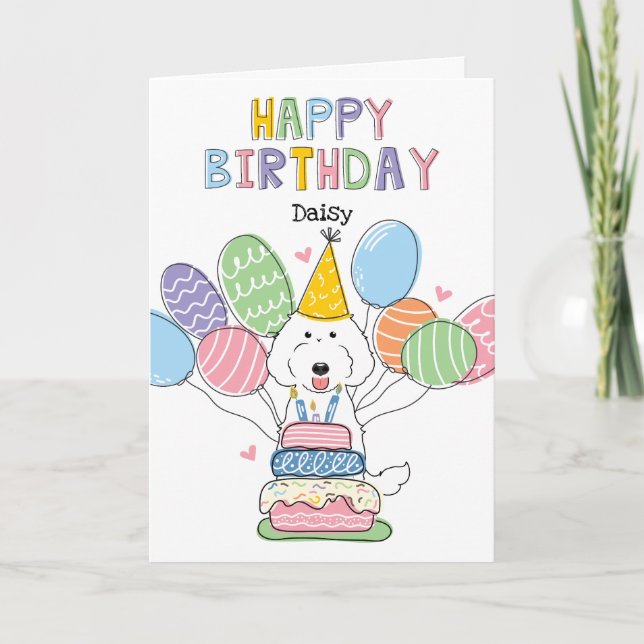 White Labradoodle Dog Happy Birthday Card (Front)
