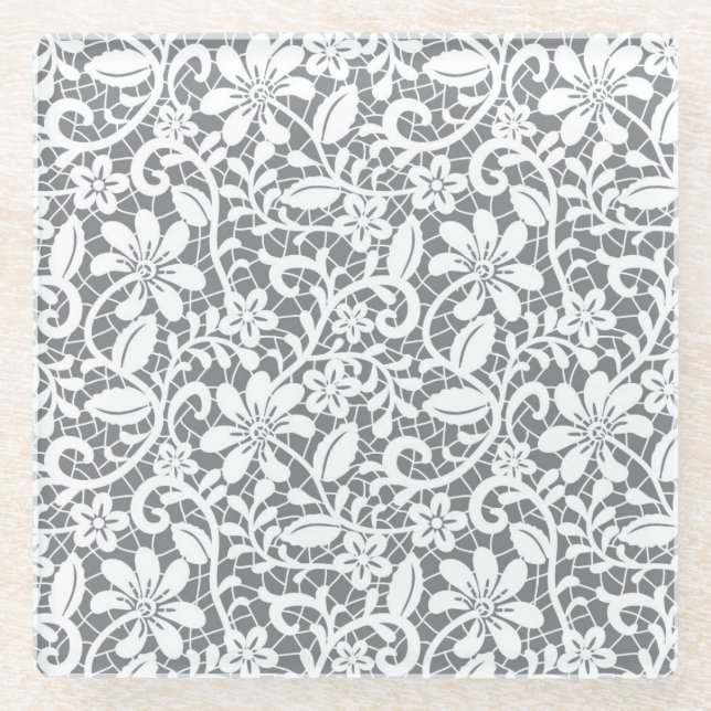 White Lace 1 Glass Coaster (Front)