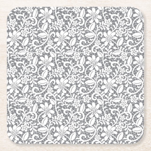 White Lace 1 Square Paper Coaster (Front)