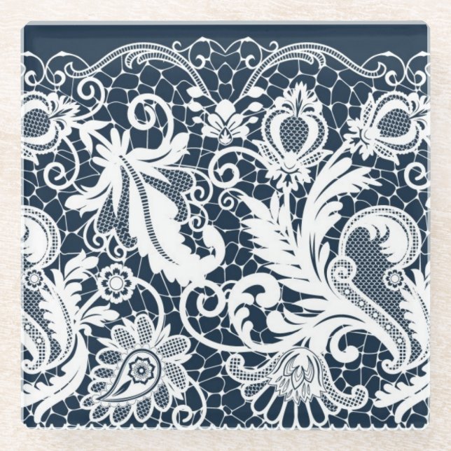 White lace 2 glass coaster (Front)