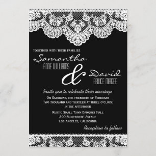 White Lace and Black Wedding Invitation
