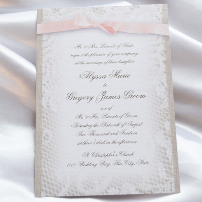 White Lace and Blush Ribbon Invitation (Creator Uploaded)