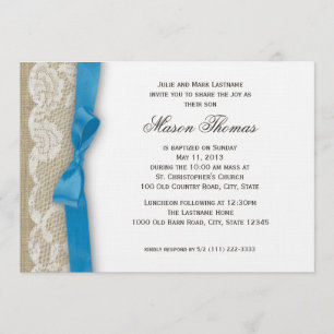White Lace and Burlap Christening Invitation