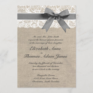 White Lace and Burlap Look Wedding Invitation