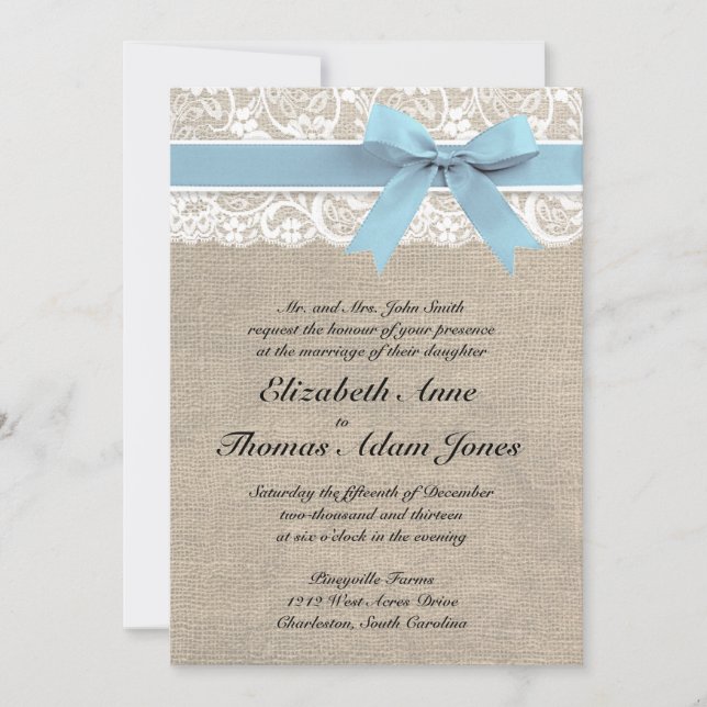 White Lace and Burlap Wedding Invitation- Capri Invitation (Front)