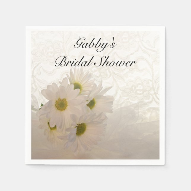 White Lace and Daisies Bridal Shower Napkin (Front)