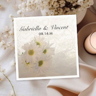 White Lace and Daisies Wedding Napkin