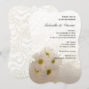 White Lace and Daisy Flowers Wedding Invitation