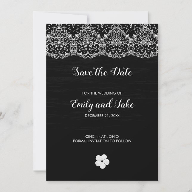 White Lace And Flower Save The Date (Front)