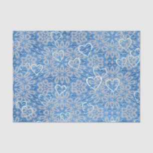 White Lace And Hearts On Blue Tissue Paper