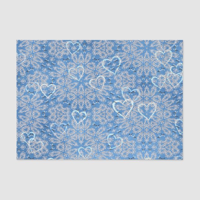 White Lace And Hearts On Blue Tissue Paper (Front)