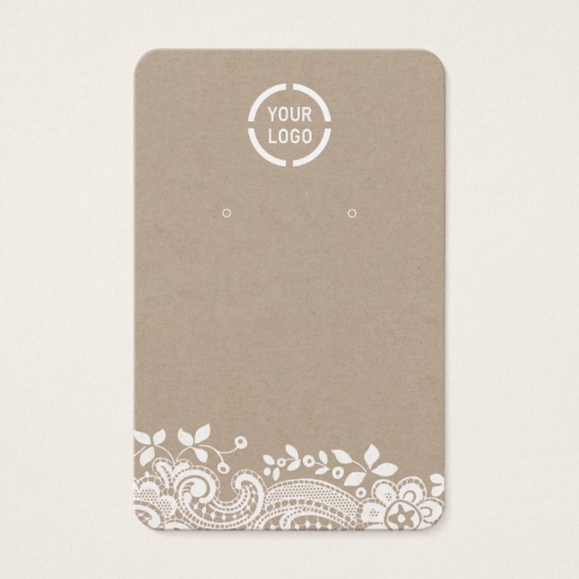 White lace and kraft custom logo earring display (Front)