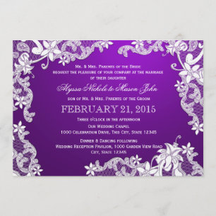 White Lace and Purple Wedding Invitation