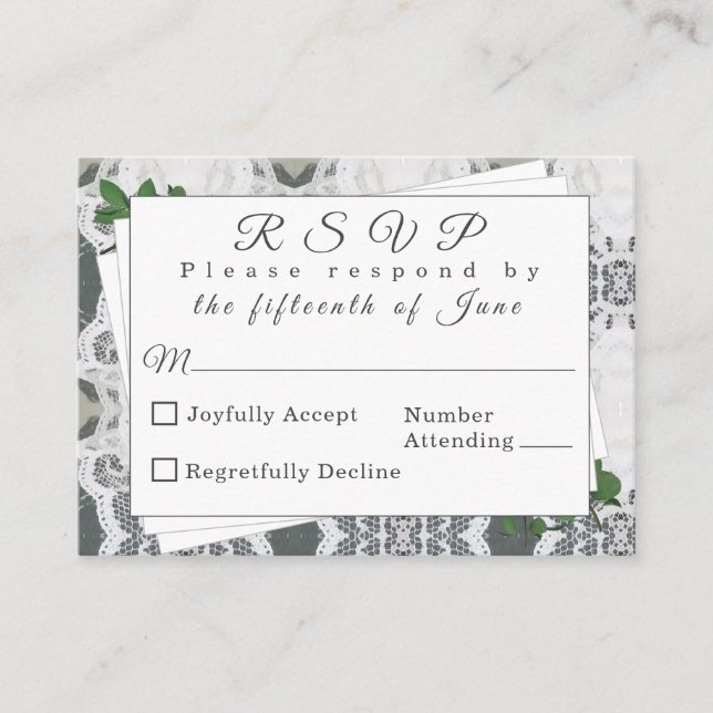 White Lace and Rose Leaves Response Card (Front)