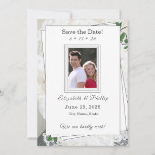 White Lace and Rose Leaves Wedding Save the Date