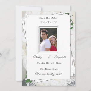 White Lace and Rose Leaves Wedding Save the Date Invitation