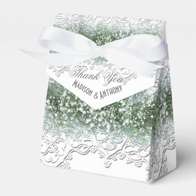 White Lace & Babies Breath Wedding Favour Box (Front Side)