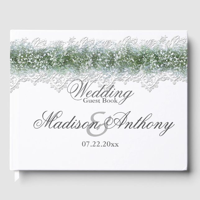 White Lace & Babies Breath Wedding Guest Book (Front)