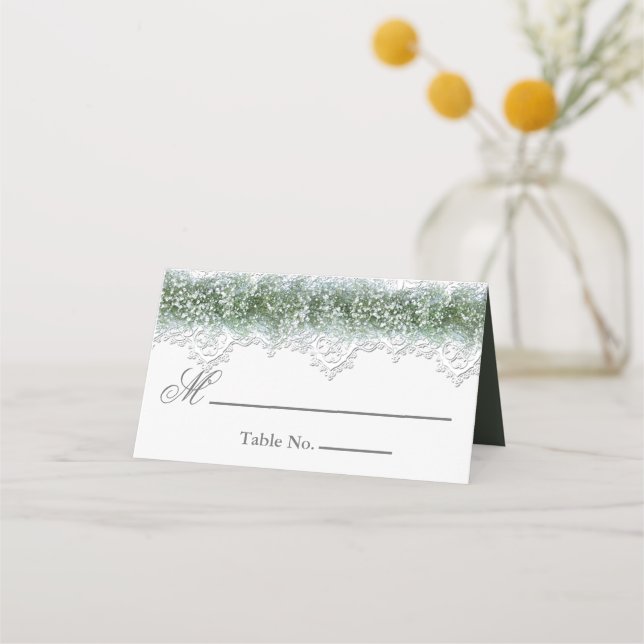White Lace & Babies Breath Wedding Place Card (Front)