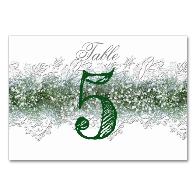 White Lace & Babies Breath Wedding Table Number (Front)