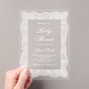 White Lace Baby Shower Acrylic Invitations