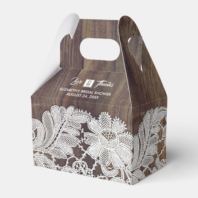 White Lace | Barn Wood Bridal Shower Favor Boxes (Front Side)