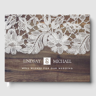 White Lace Barn Wood Wedding Guest Book