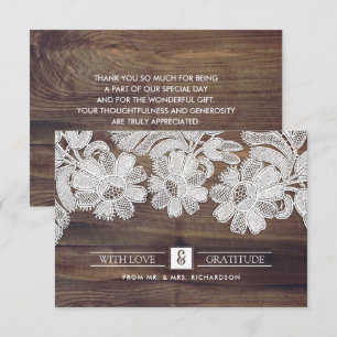 White Lace Barn Wood Wedding Thank You Cards