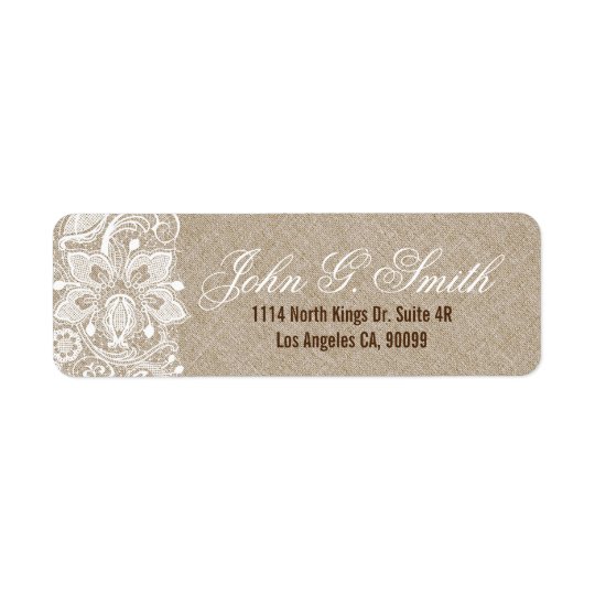 White Lace & Beige Faux Linen Look Return Address Label