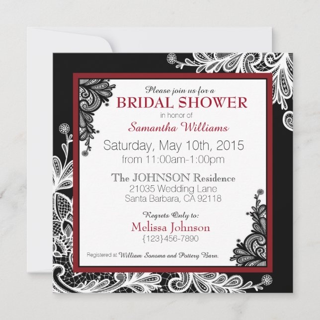 White Lace Black Modern Goth Bridal Shower Invitation (Front)