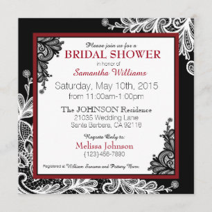White Lace Black Modern Goth Bridal Shower Invitation