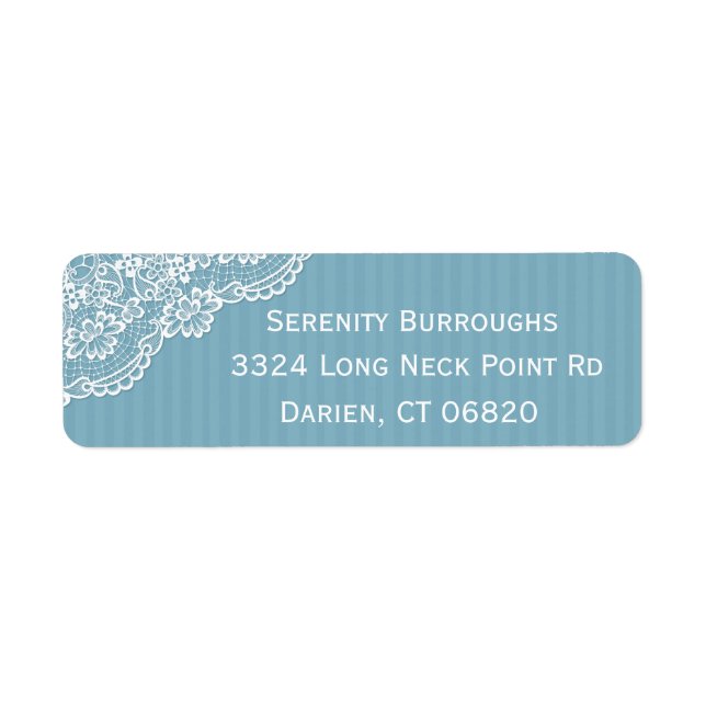 White Lace Blue Stripes Personalised Address Label (Front)