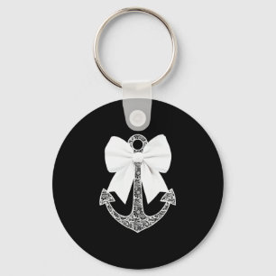 White Lace Bow Tie Nautical Cruise Anchor Boat Cru Key Ring