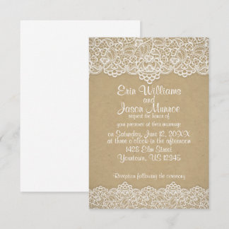 White Lace Brown Paper Wedding Invitation