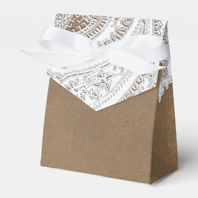 White Lace & Brown Rustic Chic Elegant Wedding Favour Box (Front Side)
