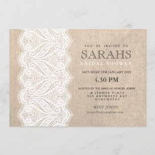 White Lace & Burlap Bridal Shower Party Invite