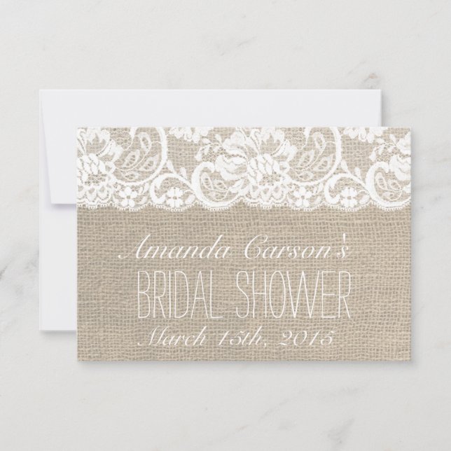 White Lace & Burlap Bridal Shower Receipe Card (Front)