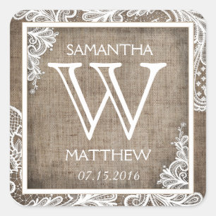 White Lace Burlap Modern Goth Wedding Gift Label