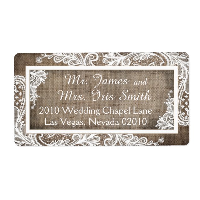 White Lace Burlap Modern Goth Wedding Label (Front)