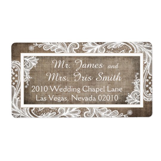 White Lace Burlap Modern Goth Wedding Label Shipping Label
