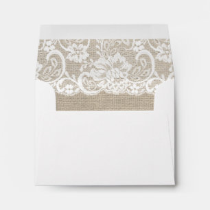 White Lace & Burlap Rustic RSVP Wedding Envelope