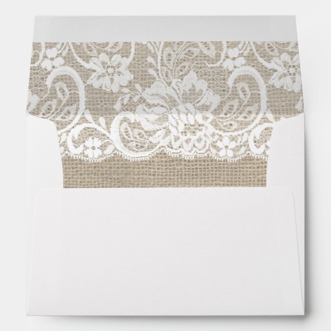 White Lace & Burlap Rustic Wedding Invite Envelope (Back (Bottom))