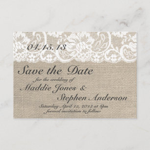 White Lace & Burlap Wedding Save the Date