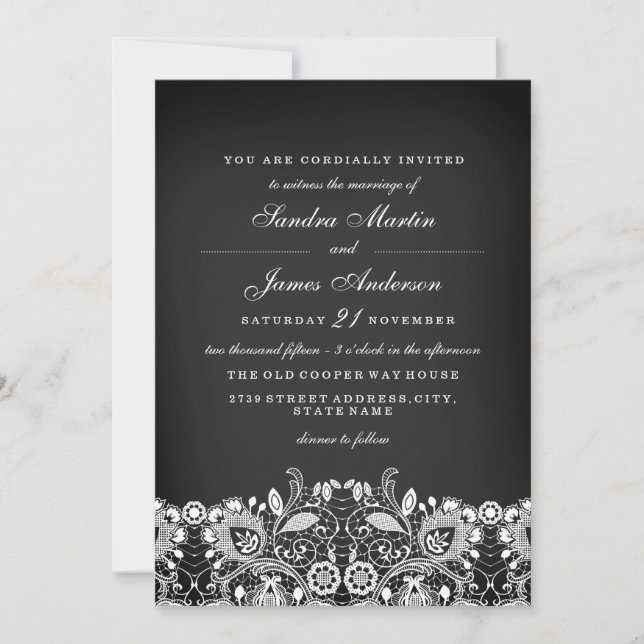White Lace Chalkboard Wedding Invite (Front)