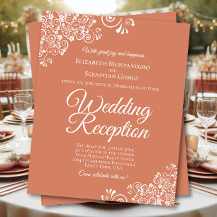 White Lace & Coral BUDGET Wedding Reception Invite
