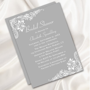 White Lace Country Lacy Grey Elegant Bridal Shower Invitation