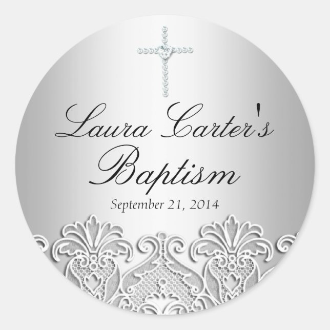 White Lace & Cross Baptism Sticker (Front)