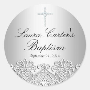 White Lace & Cross Baptism Sticker