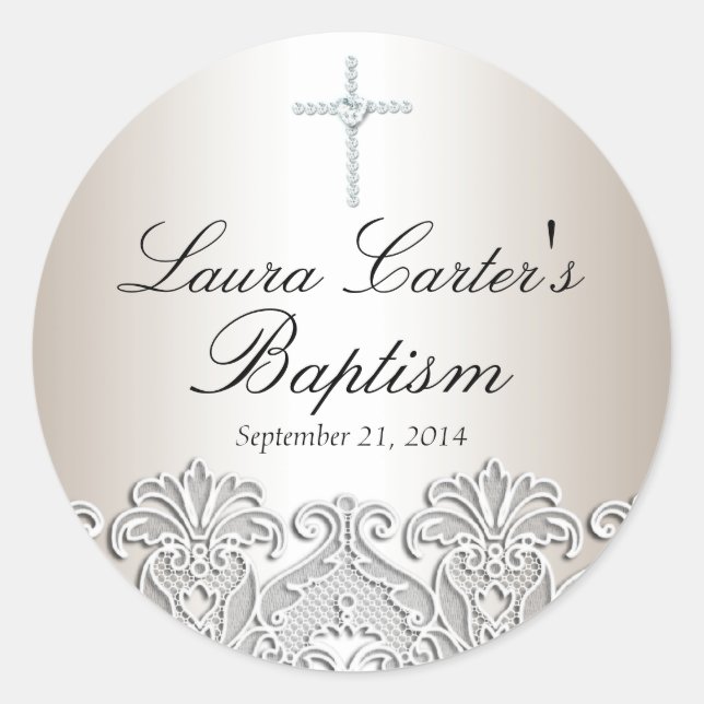 White Lace & Cross Baptism Sticker (Front)