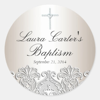 White Lace & Cross Baptism Sticker